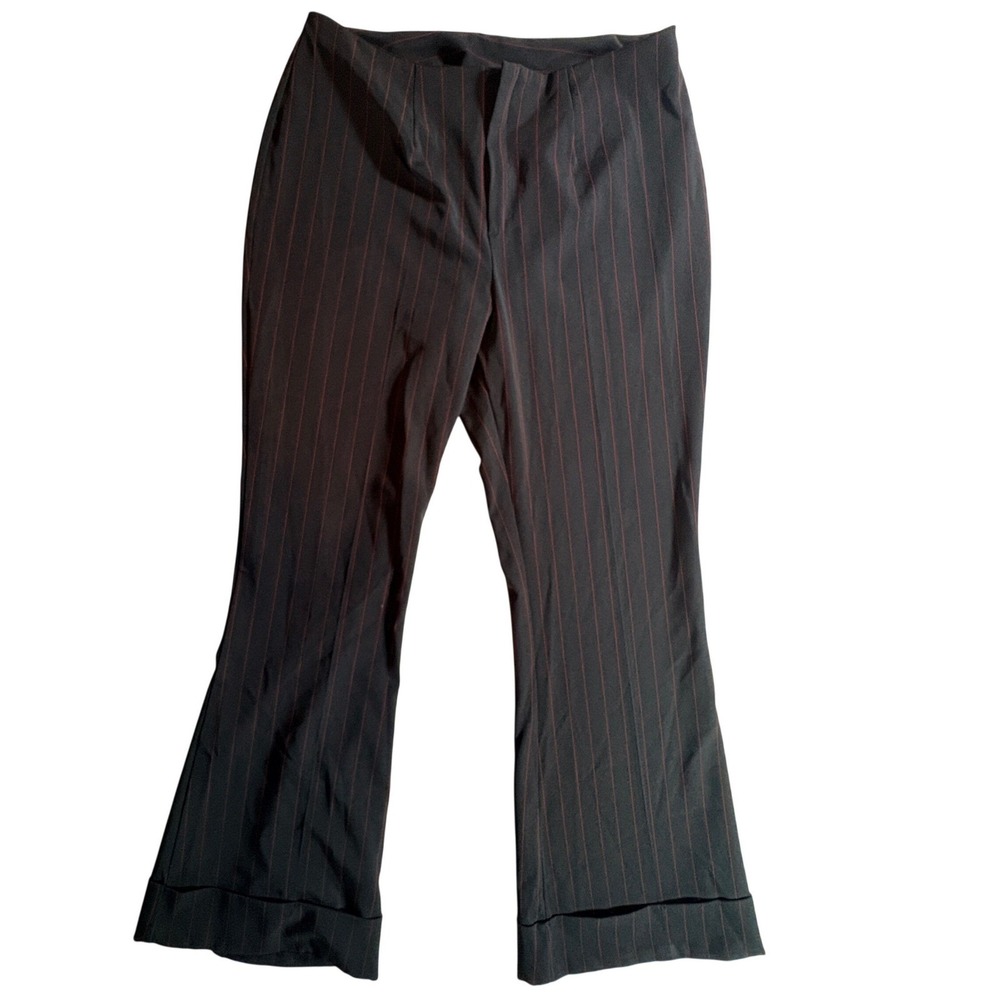 RAG Pinstripe Dress Pants Womens 12 Black Red Flare Cuffed Hem Workwear USA